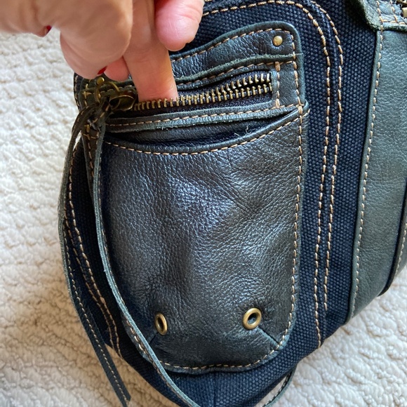 Fossil Genuine Leather & Canvas Black Crossbody Bag VGC - Picture 12 of 16